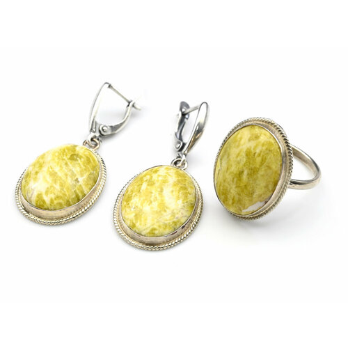 Комплект бижутерии Радуга Камня: кольцо, серьги, кристалл, размер кольца 18, зеленый, желтый комплект бижутерии радуга камня кольцо серьги кристалл размер кольца 18 серый желтый