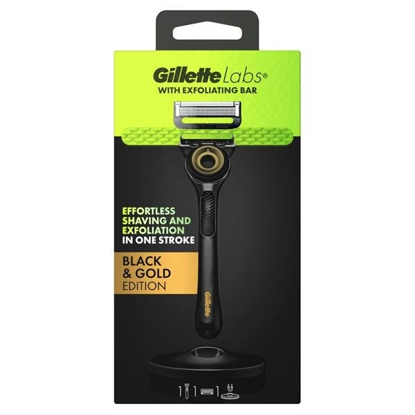 Бритвенный станок Gillette Labs with Exfoliating Bar BLACK & GOLD , сменные кассеты 1 шт. (Из Финляндии)
