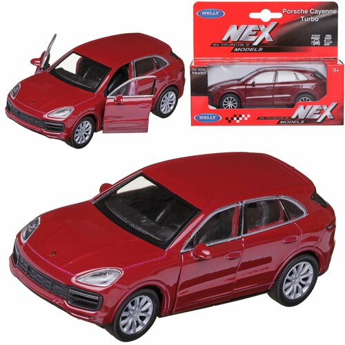 Машинка Welly 1:38 PORSCHE CAYENNE TURBO красная 43773W/красная welly 1 24 porsche macan turbo alloy car model diecasts