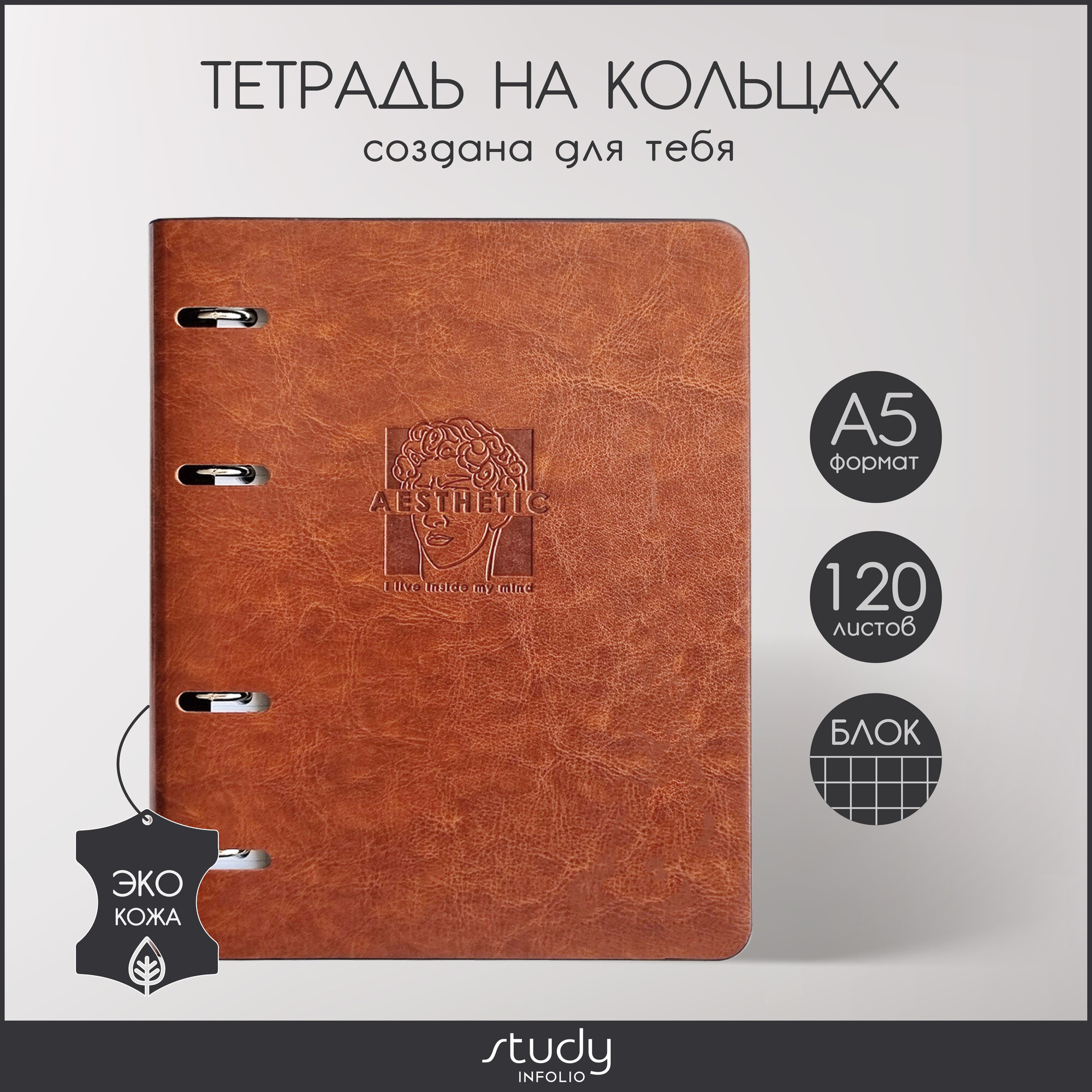 Тетрадь Antic, 120 листов, клетка, коричневый InFolio - фото №1