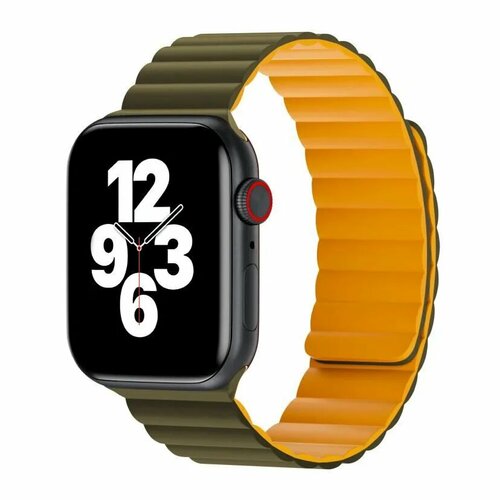 Ремешок силиконовый, двухсторонний на магнитах для часов Apple Watch 42/44/45/49 Magnetic silicone watch band Wi-WB00 Wiwu, зеленый + желтый