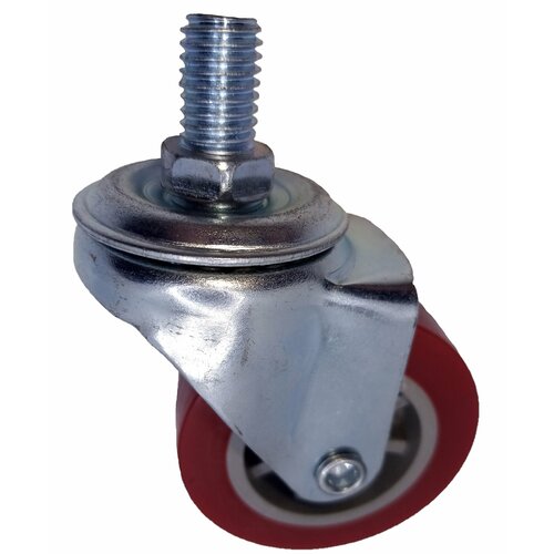 Колеса для мебели 75мм поворотное с болтом красный пластик (ПВХ)
