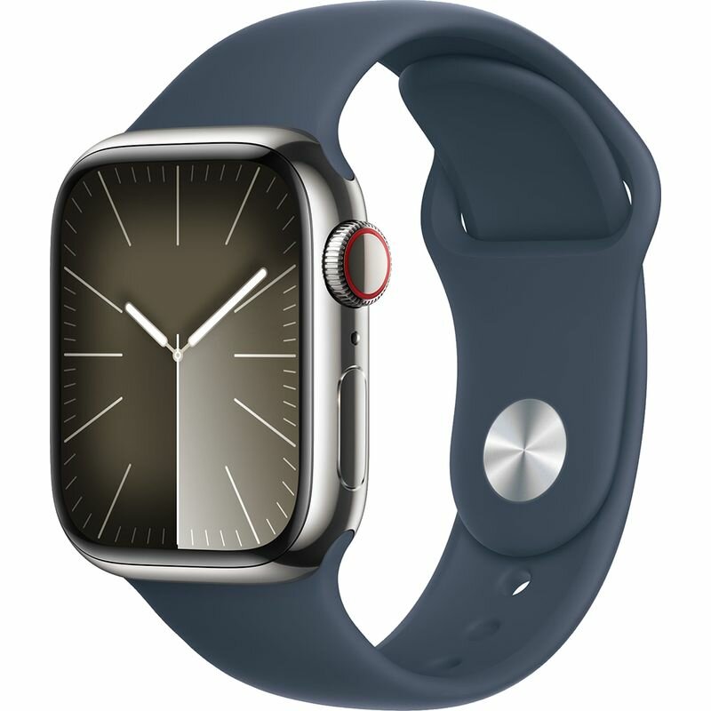 Умные часы Apple Watch Series 9 GPS + Cellular, 41mm Stainless Steel Silver с синим ремешком M/L