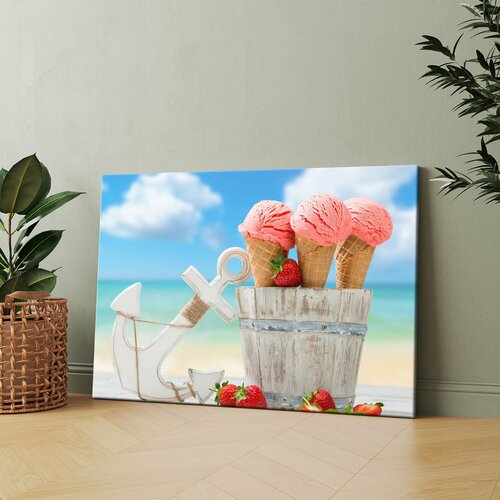 Картина на холсте Мороженое летней композиции на пляже 20x30 см Интерьерная на стену 869₽