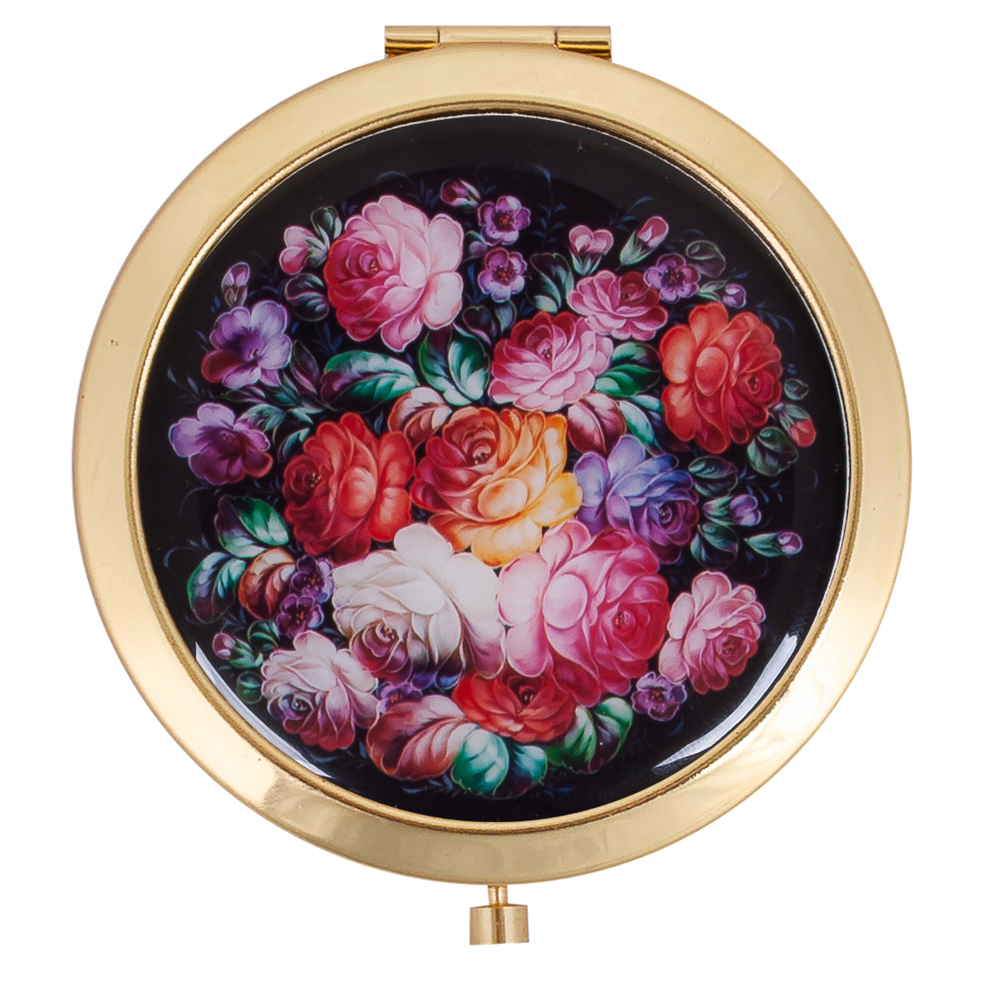 фото Жостовская фабрика декоративной росписи Зеркальце круглое Жостово декоративный, размер 7х7 см (), металлический