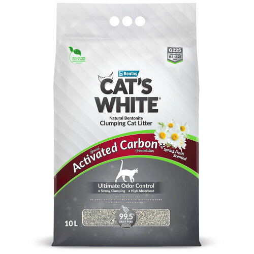 Наполнитель для кошачьих туалетов Cat's White Activated Carbon Spring Fresh комкующийся с активированным углем и ароматом весенней свежести, 10л