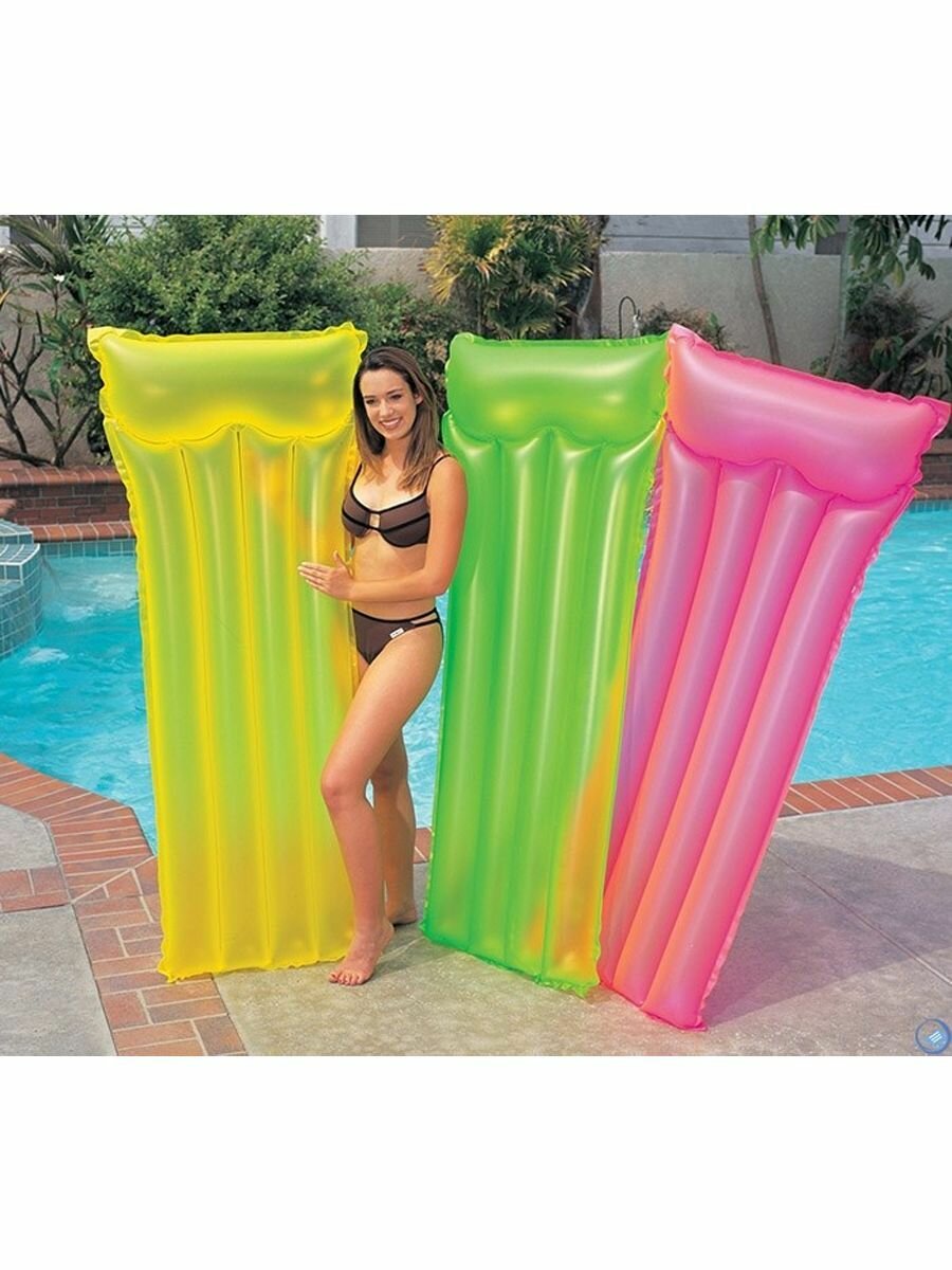 Матрас надувной для плавания INTEX "Неон" 183*76 59717/ матрас для летнего отдыха/для детей и взрослых