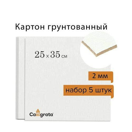 Картон грунтованный акрил 25*35 cм 2 мм Calligrata набор 5 штук 6771491