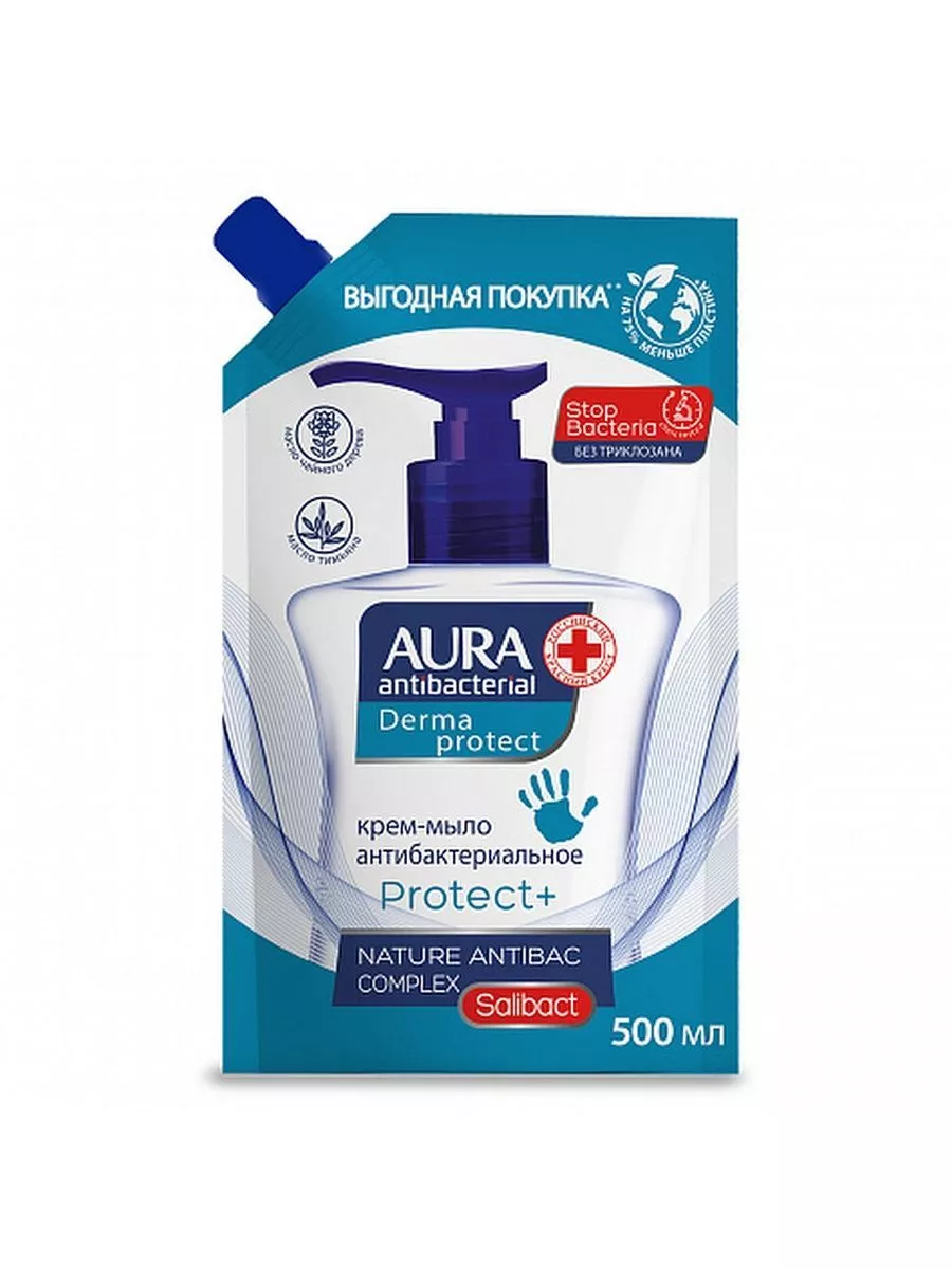 Крем-мыло Aura Derma Protect антибактериальное, 500 мл - 2 штуки