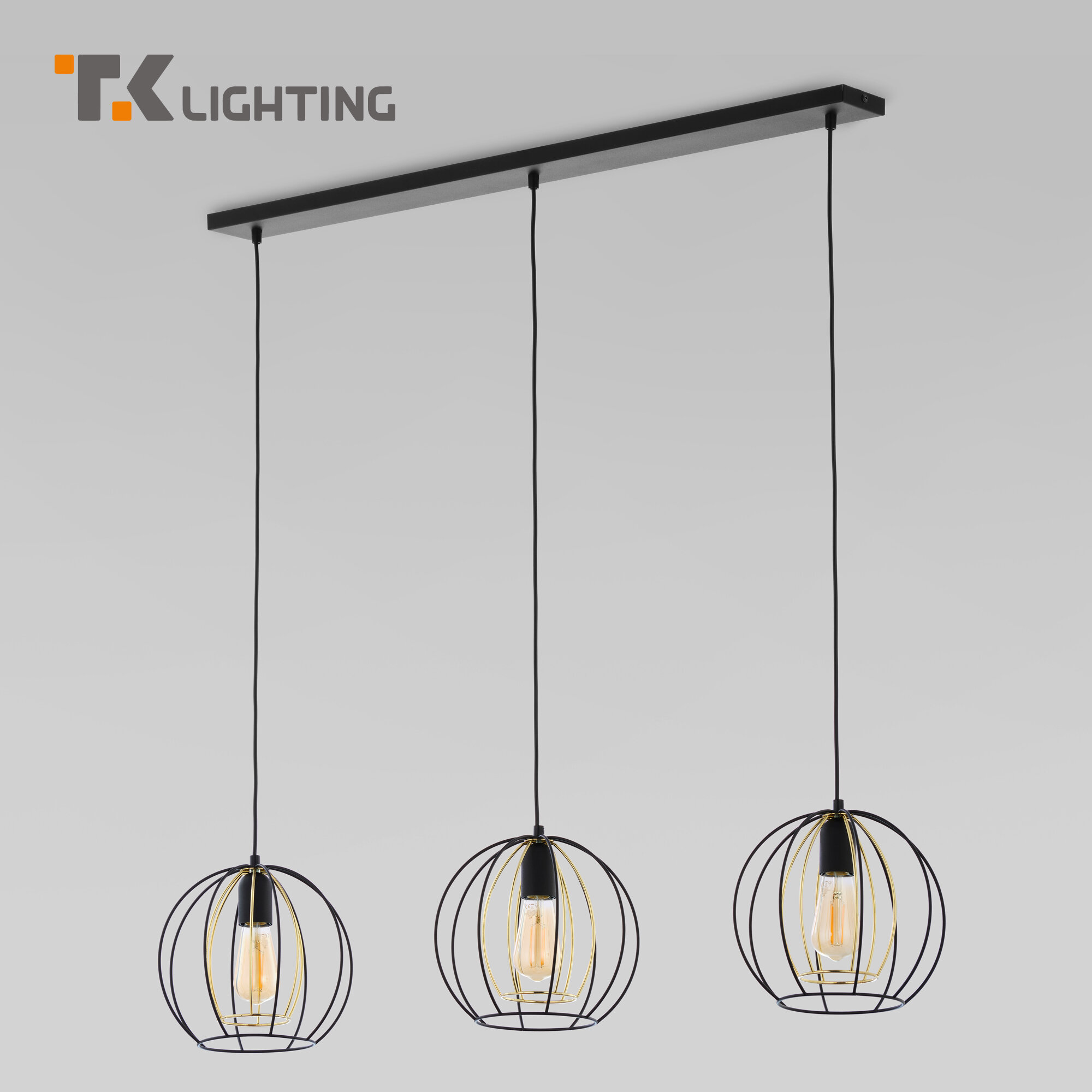 Подвесной светильник TK Lighting 6599 Jaula, цвет золото / черный, 3 плафона