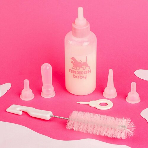 Набор для вскармливания Пижон бутылочка 60 мл с 4 сосками и ершиком розовый 351₽