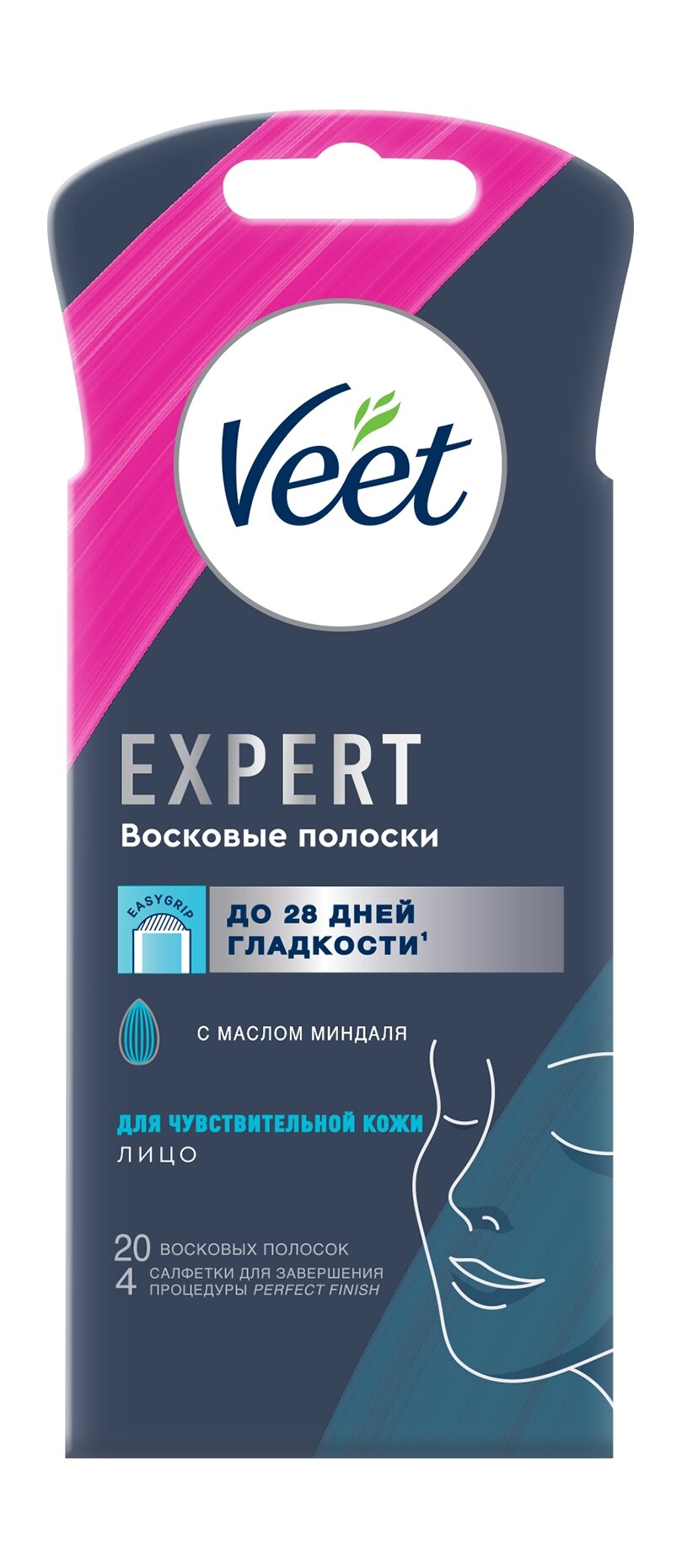 VEET Восковые полоски Expert для чувствительной кожи для лица, 20 шт.