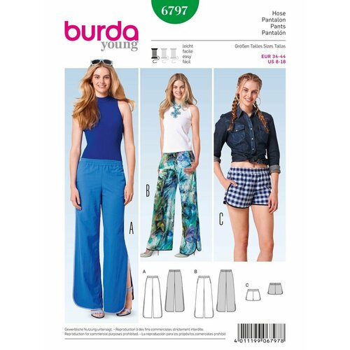 Выкройка Burda 6797 Брюки с разрезом выкройка брюки