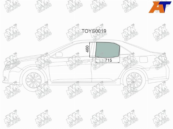 Стекло Боковое Опускное (Сзади/ Слева/ Цвет Зеленый) Toyota Camry (Xv50) 11-21 / Camry Usa 11-17 KMK GLASS арт. TOYS0019