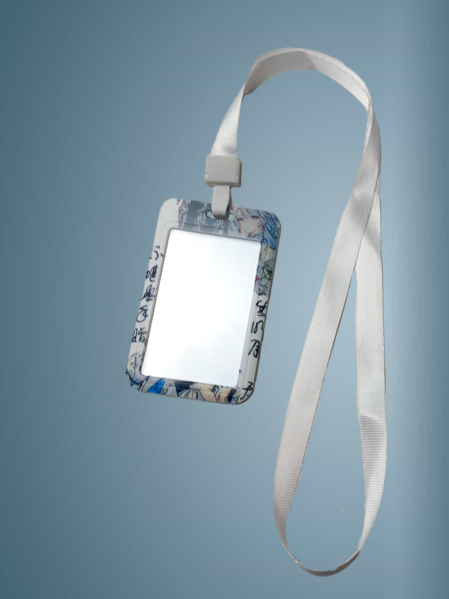 Чехол для бейджа "Melody", на ленте, серо-синий, вертикальный, пластиковый — фото 1