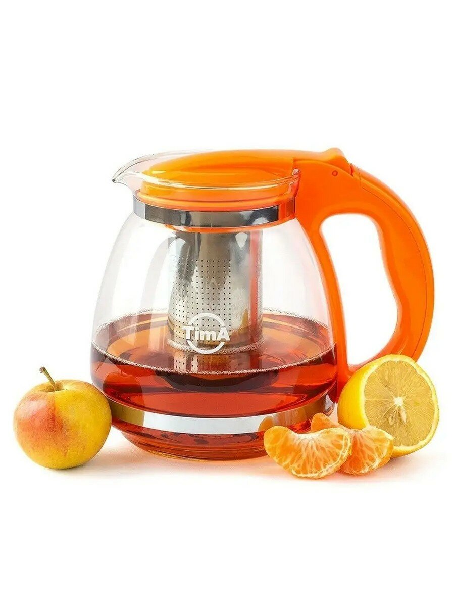 Чайник стеклянный TimA А089OR "Сакура" оранжевый 1.5 л с ситом