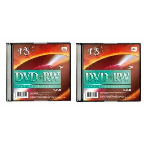 VS Диск DVD+RW 4,7 Гб 4х, slim, 2 шт vs диск dvd rw 4 7 гб 4х slim