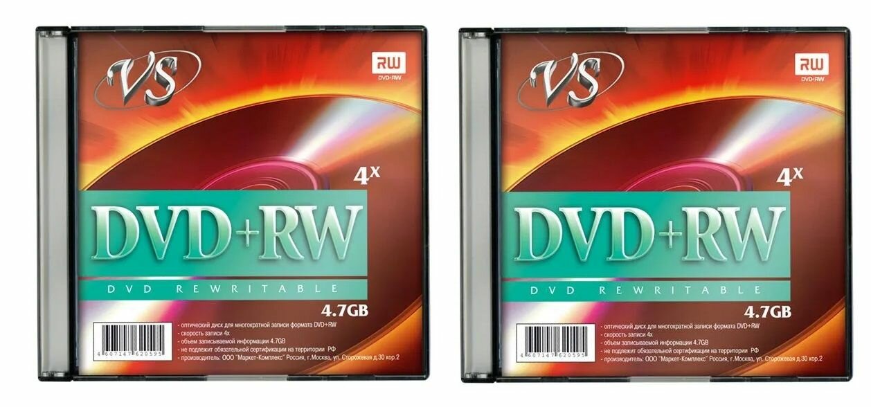 VS Диск DVD+RW 4,7 Гб 4х, slim, 2 шт