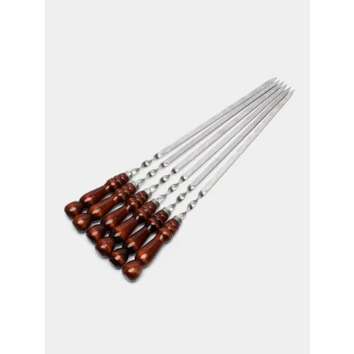 Шампур для шашлыка, с деревянной ручкой, 4 - 10 штук Длина шампура 73 (50) см, количество 8, Цвет Коричневый шампура с деревянной ручкой