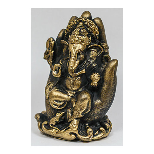 Статуэтка Фэн-Шуй ганеш В ладони с золотистым покрытием (гипсобетон, высота 11 см.), 1 шт.