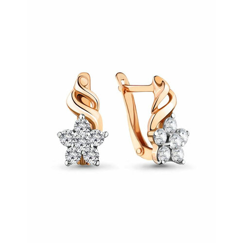 Серьги Amarin Jewelry, красное золото, 585 проба, фианит, золотой