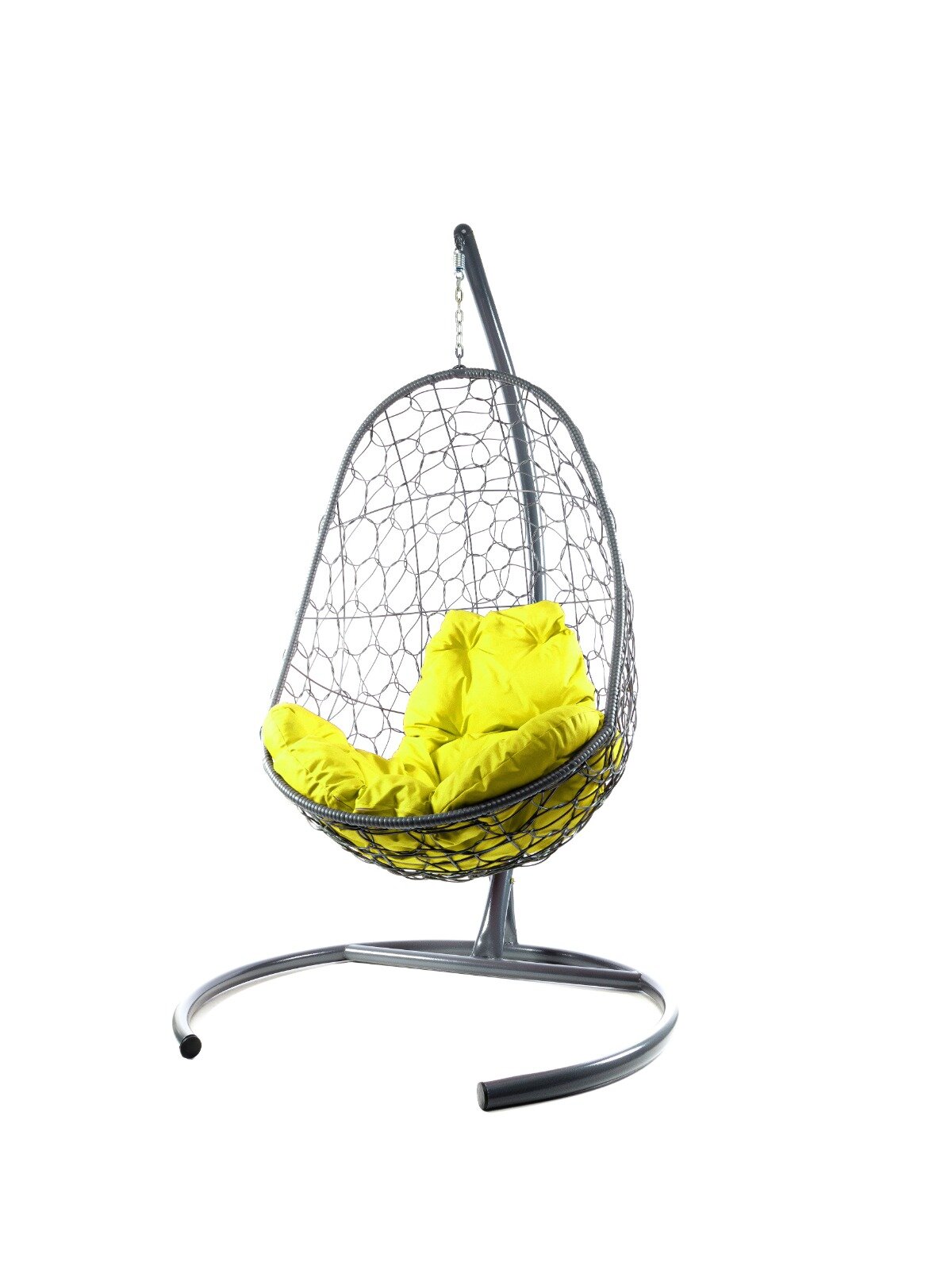 Подвесное кресло ротанг серое, желтая подушка