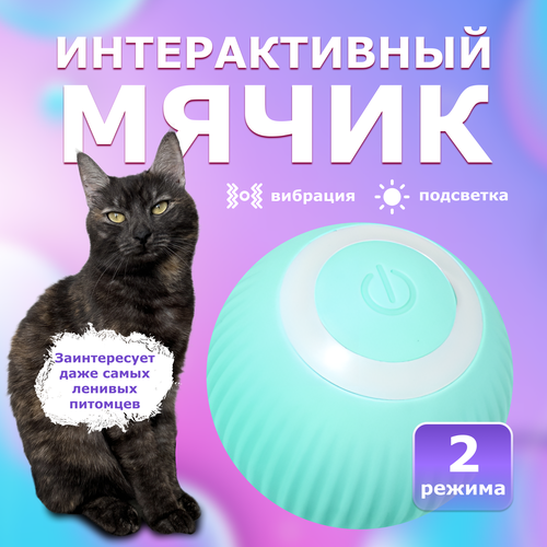 Игрушка для кошек, интерактивный мяч, дразнилка для котов, 2 режима, зарядка USB в комплекте (голубой цвет) автоматический мяч для кота собаки умный мяч для кота собаки интерактивная игрушка для кошек и щенят 43мм