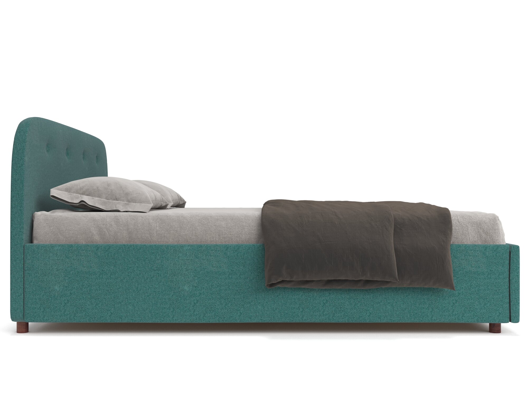 Двуспальная кровать Soft Element Эльба 140х200 Aqva, с мягким изголовьем, с подъемным механизмом, с ящиками, рогожка, бирюзовый, на ножках