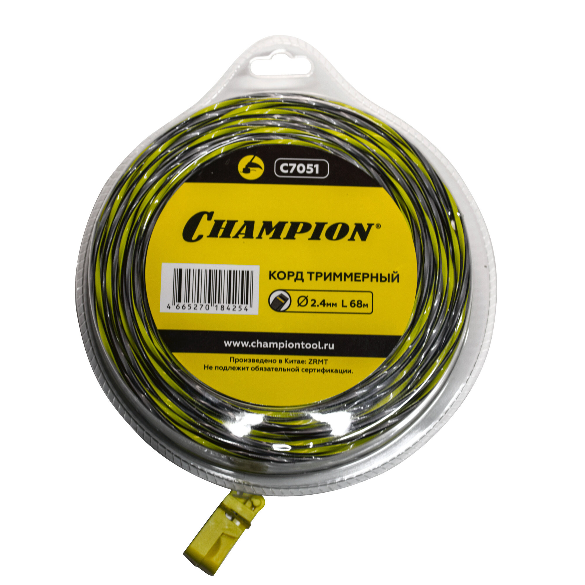 Корд триммерный Champion Tornado 2.4 мм х 68 м (витой квадрат) + нож