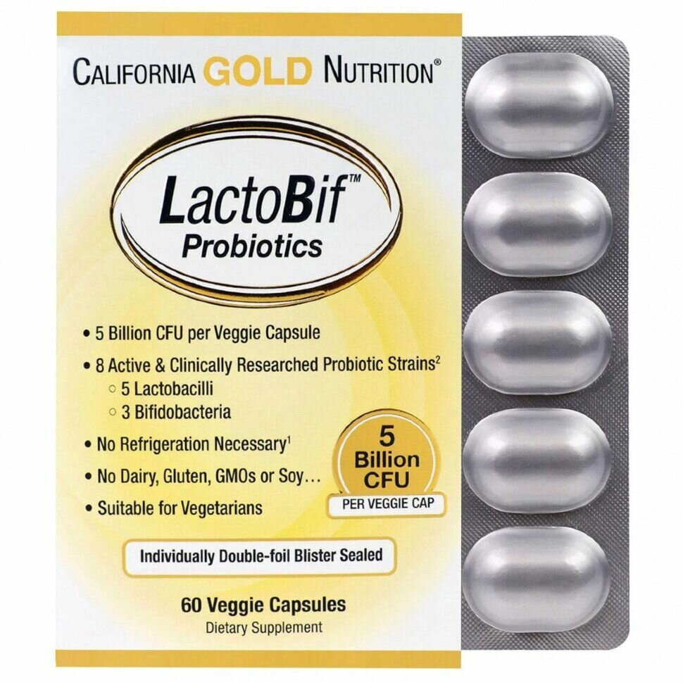 Пробиотик California Gold Nutrition LactoBif, 5 млрд. КОЕ, 60 капсул
