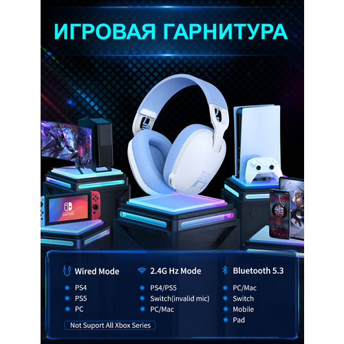 Наушники игровые беспроводные 24G с микрофоном и активным шумоподавлением для ПК ноутбука смартфона PS4 PS5 полноразмерные белые 3990₽