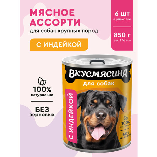 Корм для собак влажный, вкусмясина с индейкой, 850 г х 6 шт.