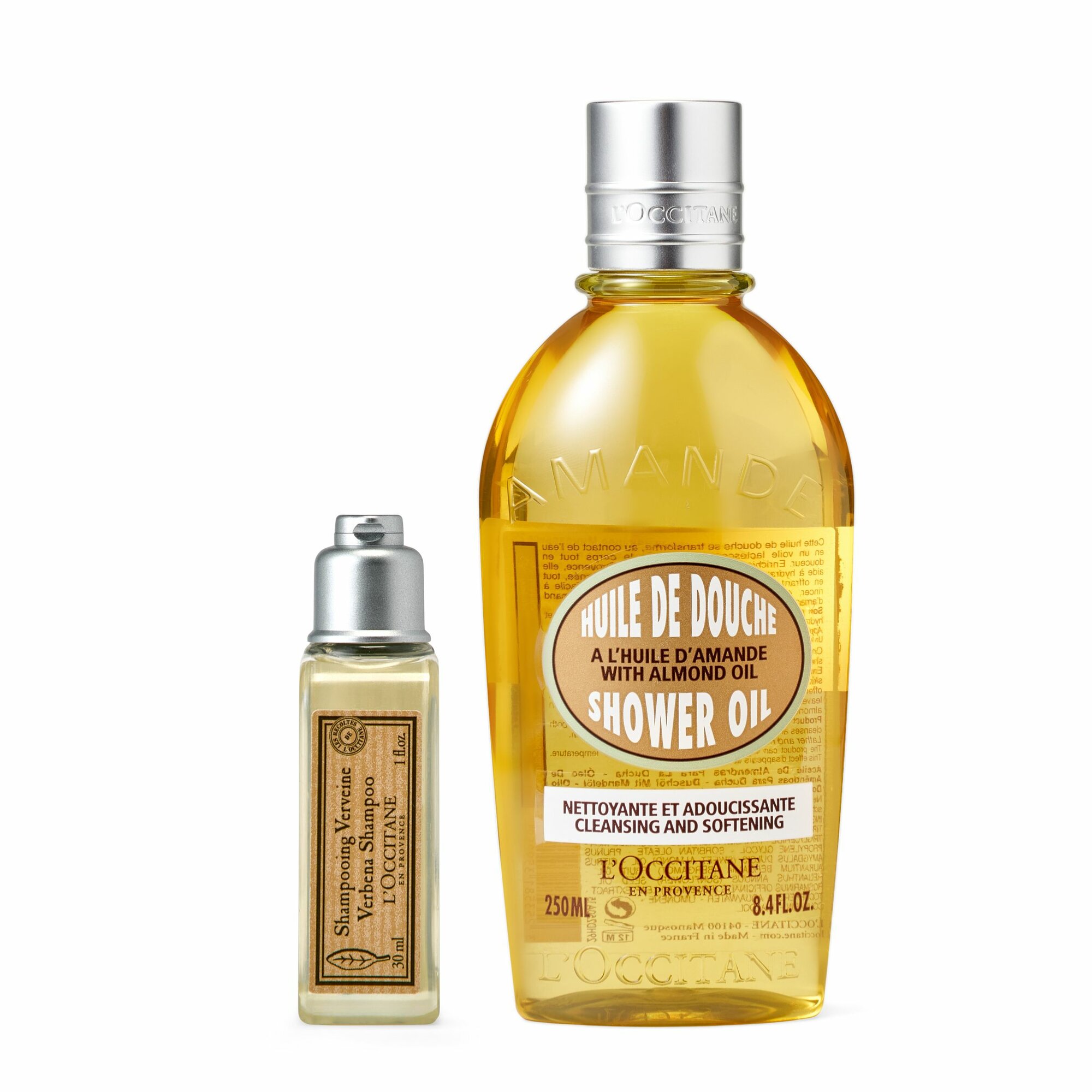 L'Occitane SHOWER OIL, Масло для душа увлажняющее "Миндаль", 250 мл и миниатюра Шампунь Вербена 30мл