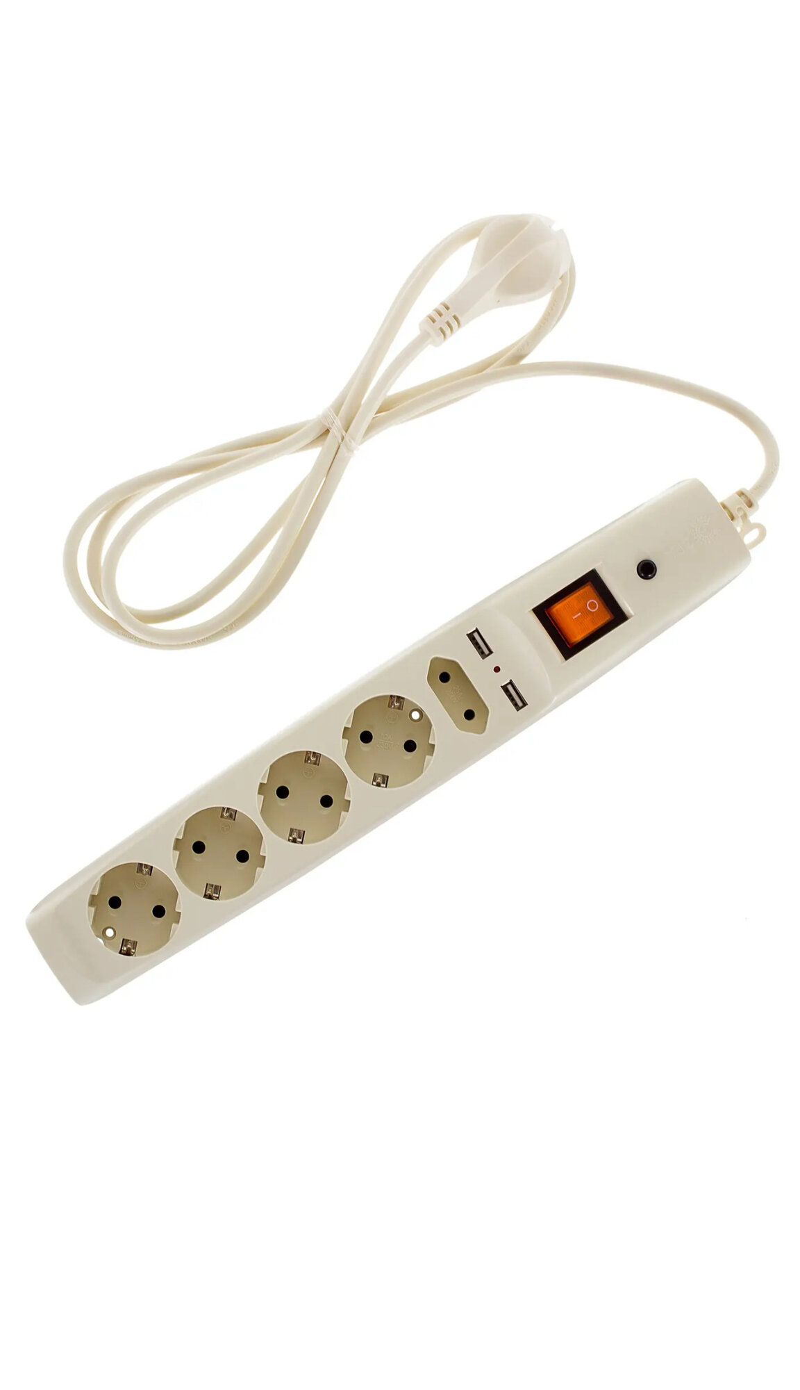Сетевой фильтр/удлинитель Эра SFU 5 розеток 2 USB с заземлением 3x0.75 мм 2200 Вт кабель 1.8 м цвет бежевый