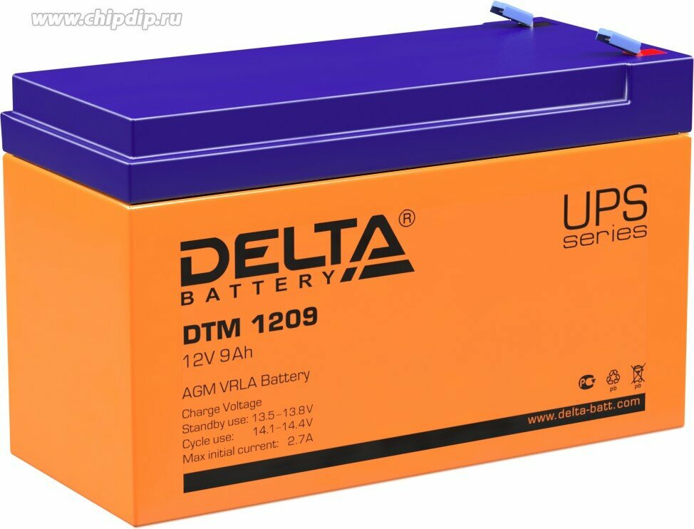 Аккумуляторная батарея Delta DTM 1209 12В/9Ач клемма F2 (151х65х94мм (100мм); 265кг; Срок службы 6лет; Гарантия 1г)