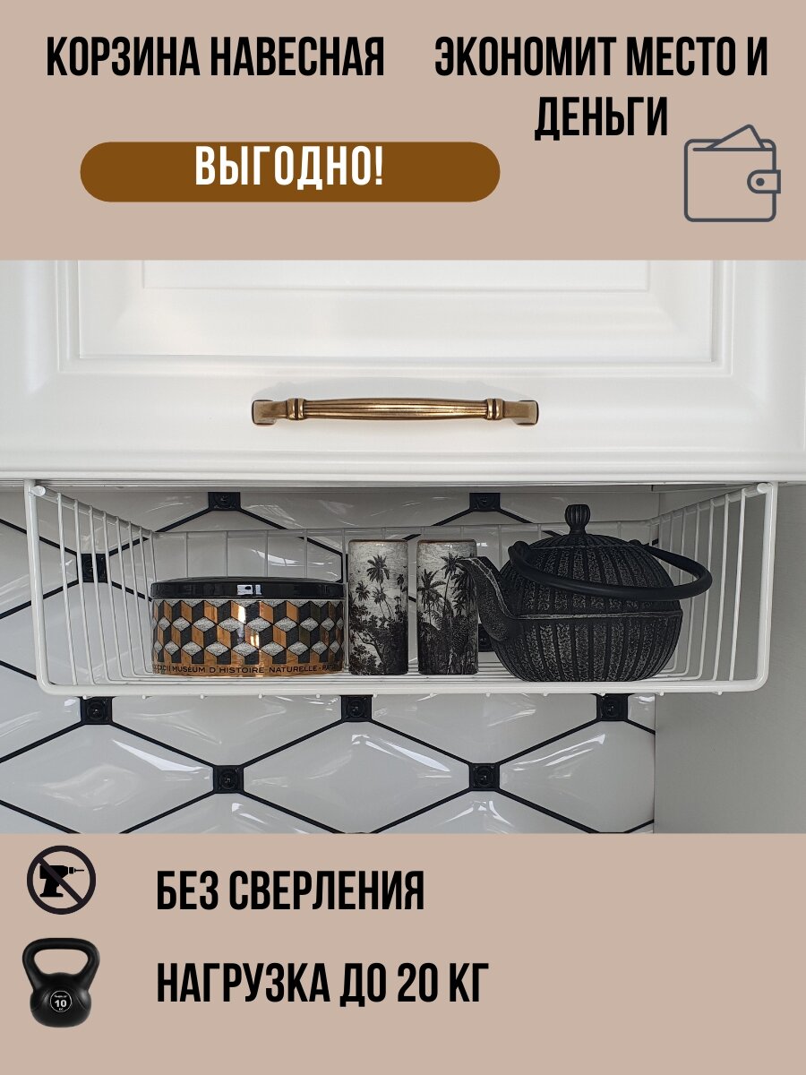 Корзина полка навесная в шкаф размер 40х26х11 см цвет белый