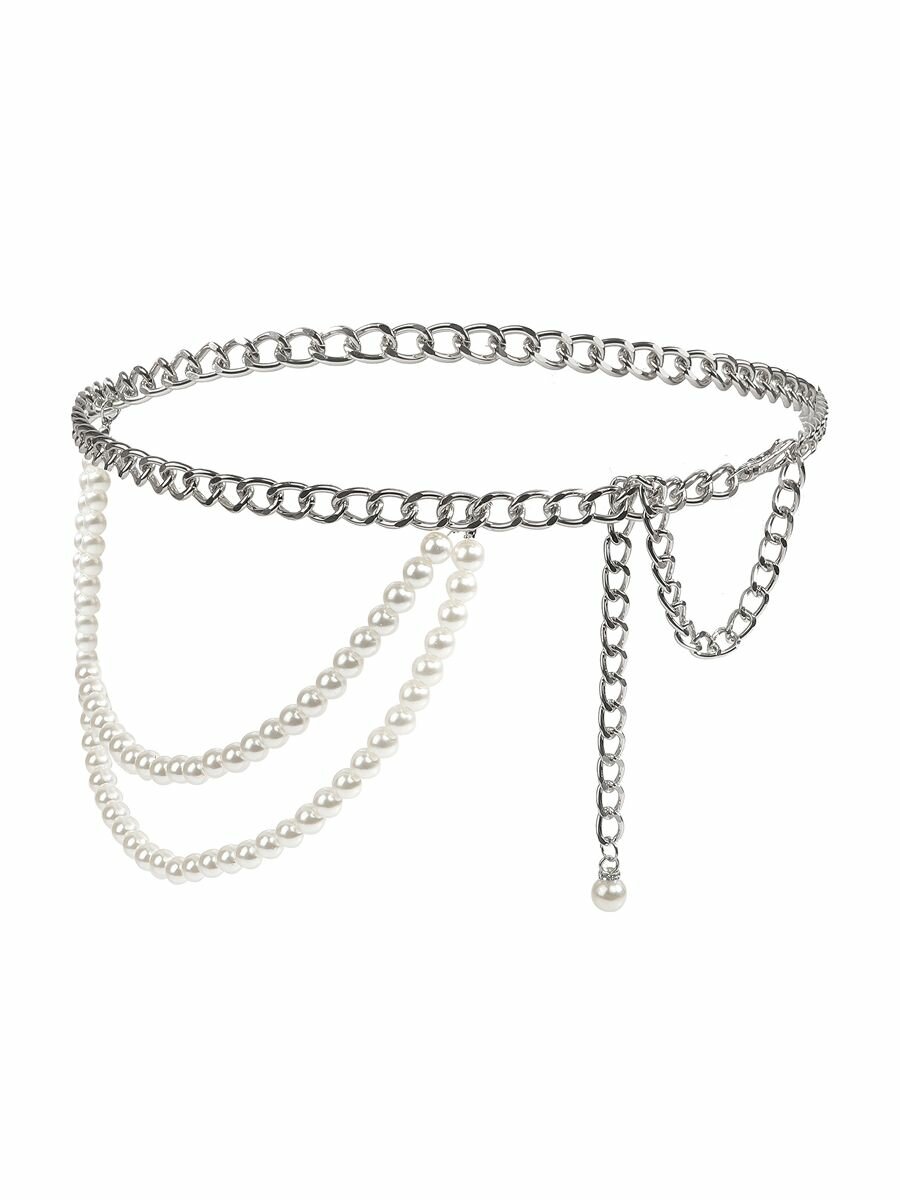 Цепь на тело, длина 111 см, 1 шт., белый/серебристый — фото 1