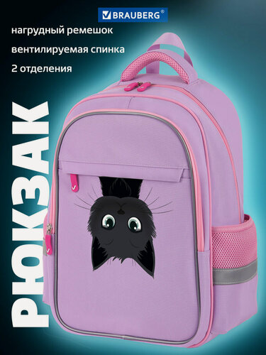 Изображение товара Рюкзак школьный для девочки, ранец для подростка спортивный, портфель детский в школу, 2 отделения и 3 кармана, 40х29х15 см, Brauberg Hide and seek, 273122