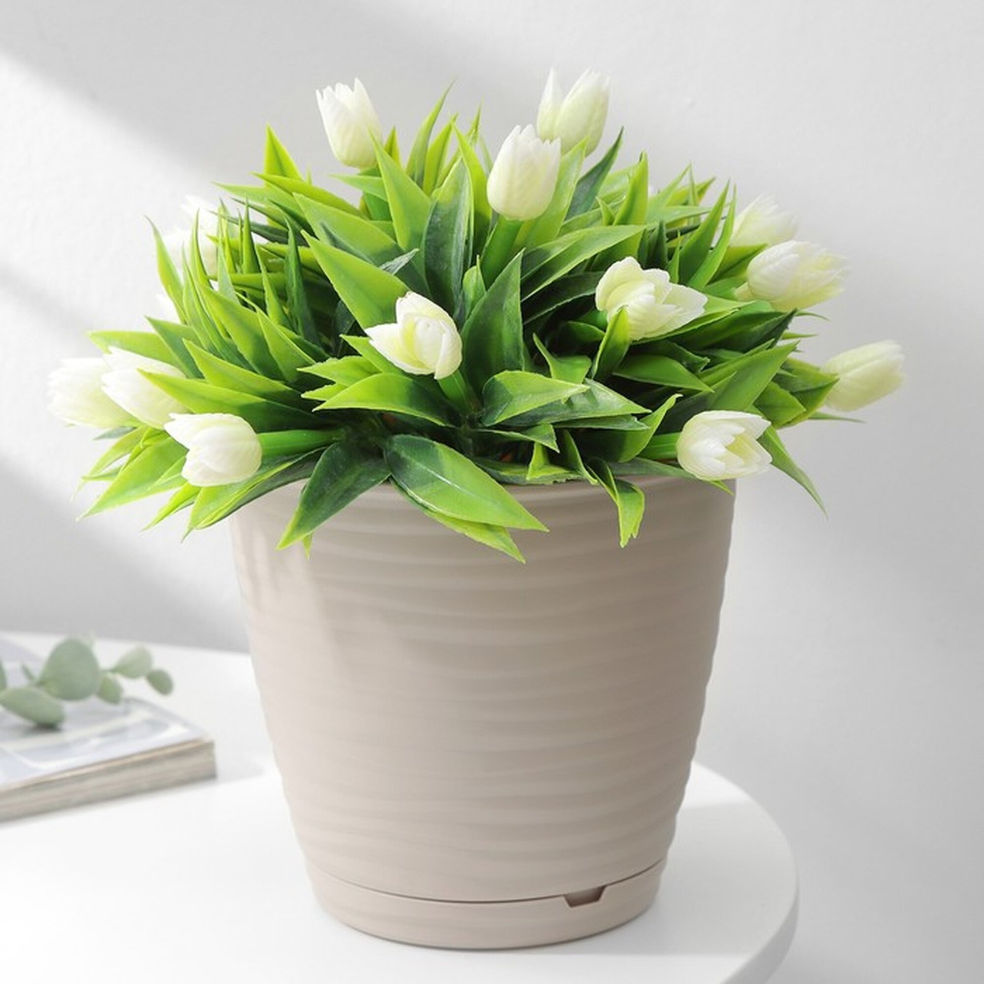 Горшок для цветов с поддоном Saffron 1.5 л d=14.6 см h=13.5 см пластиковый бежевый