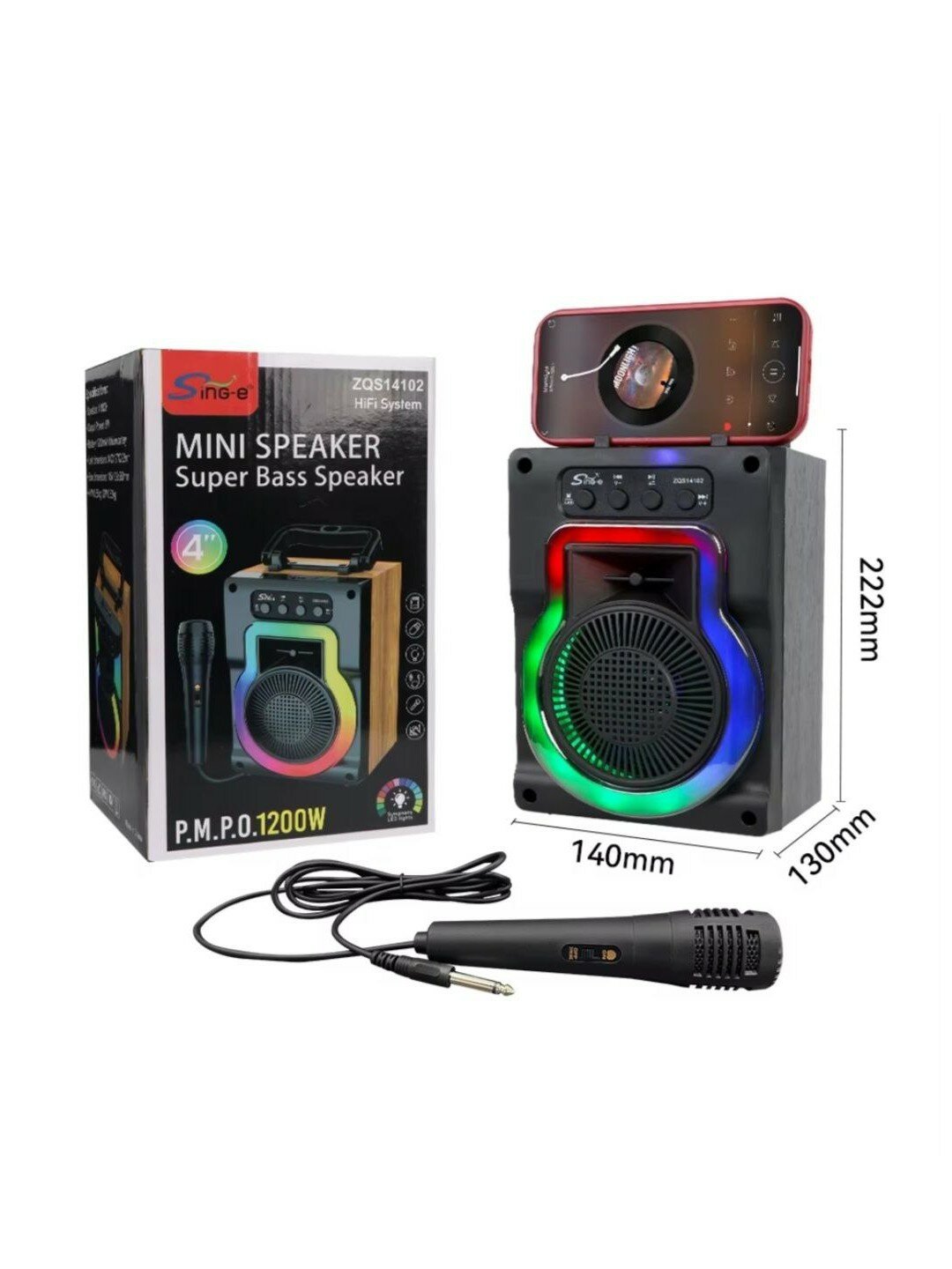 Портативная колонка Sing-E ZQS14102, FM-радио, караоке, световые эффекты, 21 Вт
