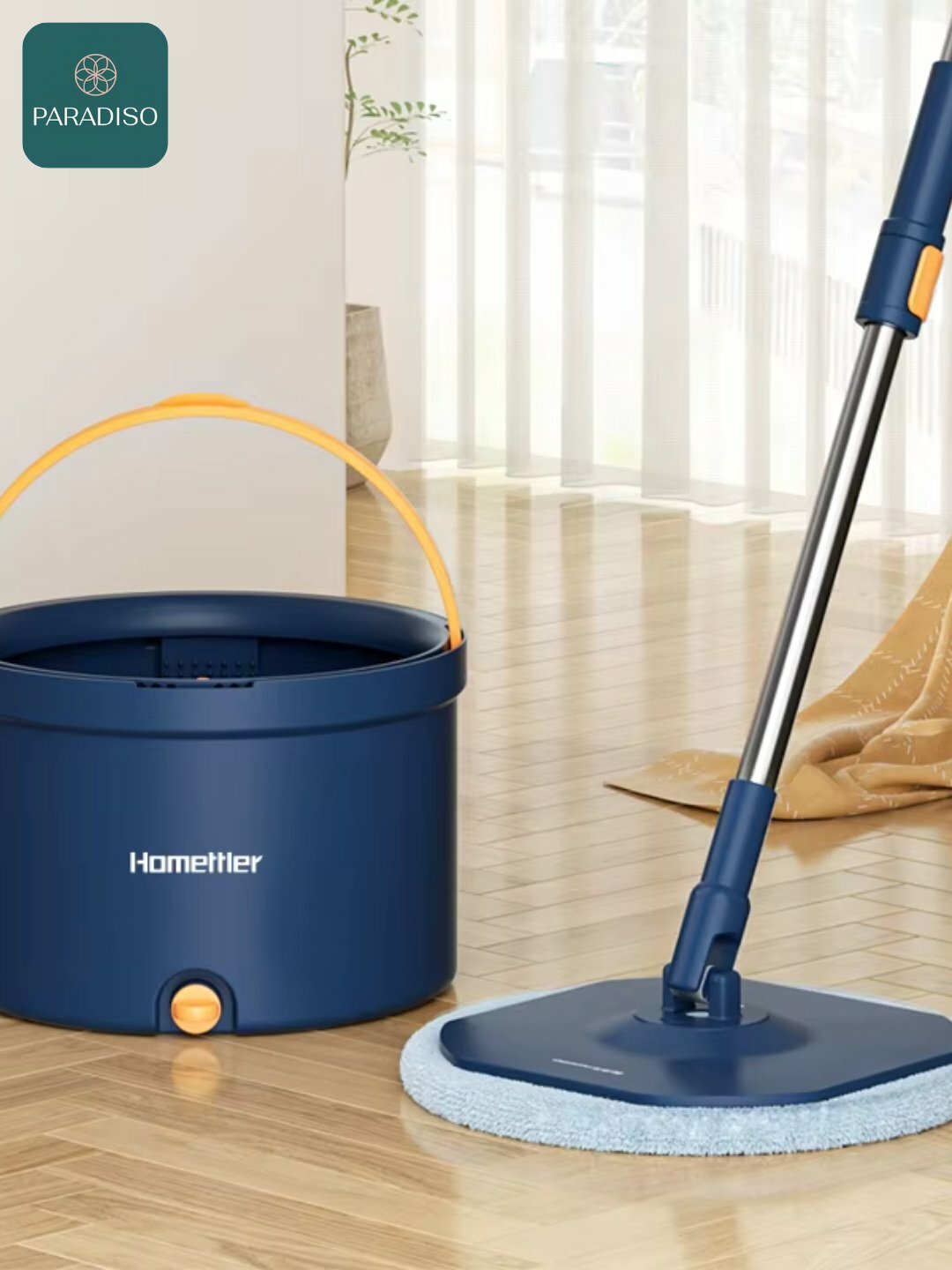 Швабра с ведром с отжимом, швабра с очистителем окон, черная/синяя, вращающаяся на 360°