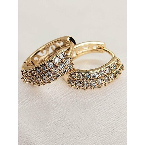 фото Серьги конго xuping jewelry, фианит, размер 15 мм, бежевый в золоте