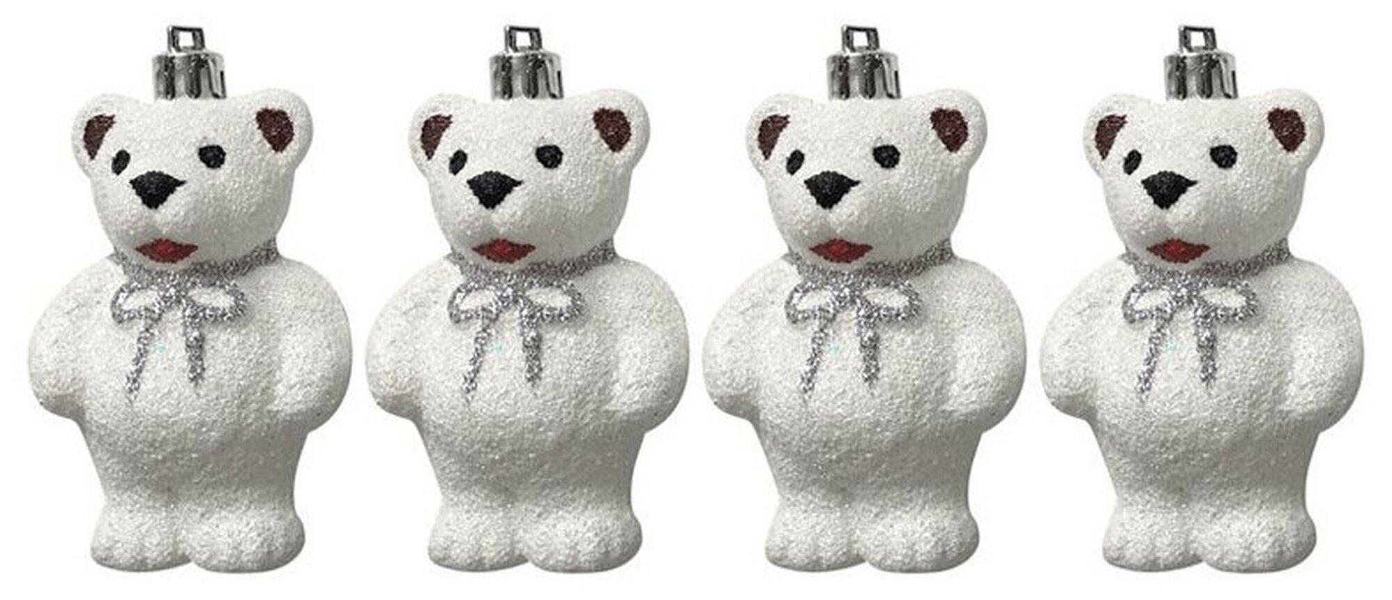 Набор елочных игрушек Волшебная страна Медвежата  007463  белый с серебром  4 шт 