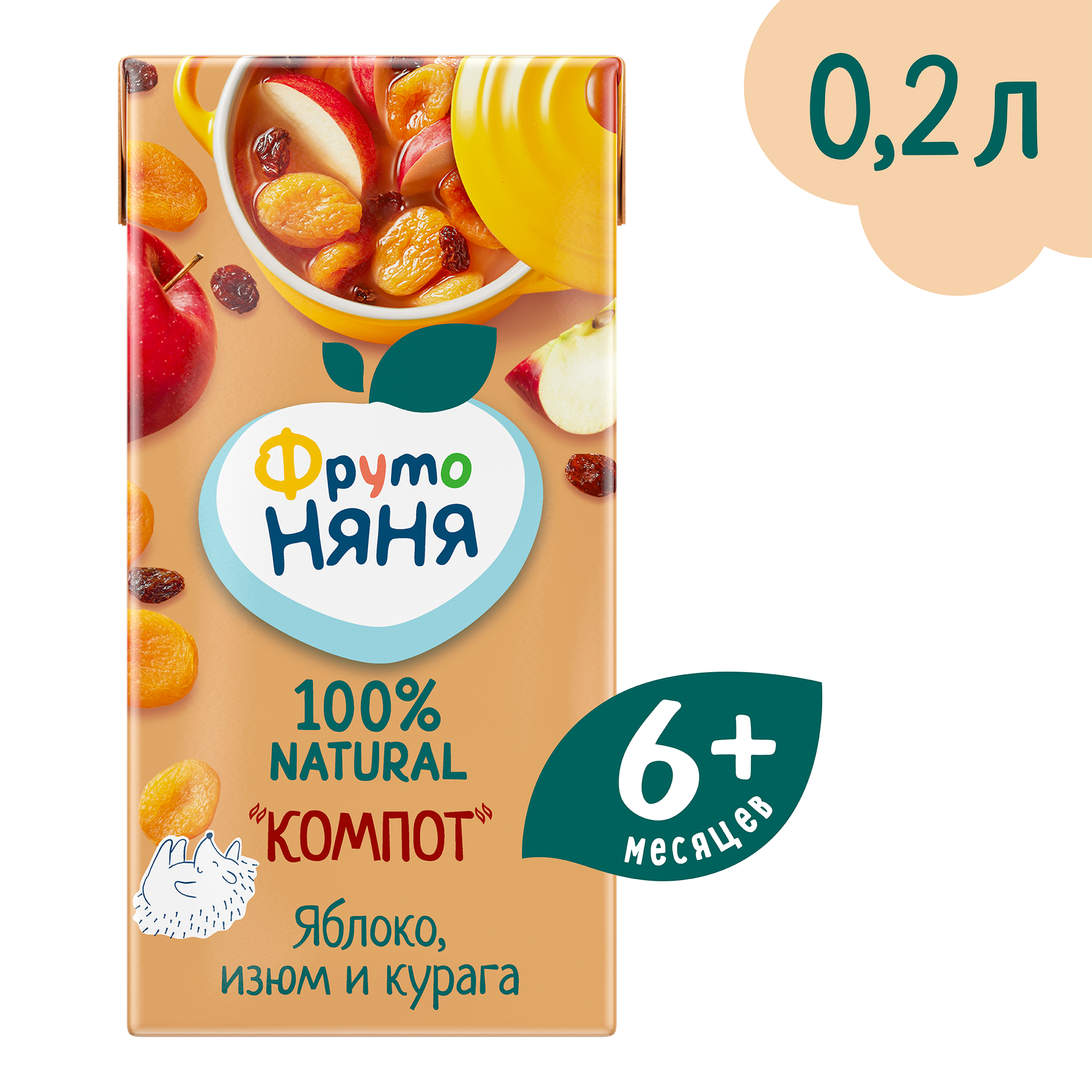 Компот ФрутоНяня из яблок, изюма и кураги, c 6 месяцев, 0.2 л, 18 уп.