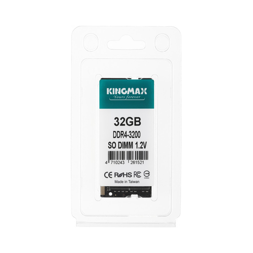 Оперативная память Kingmax DDR4 32GB 3200MHz RTL PC4-25600 CL22 SO-DIMM 260-pin 12В dual rank Ret 856000₽