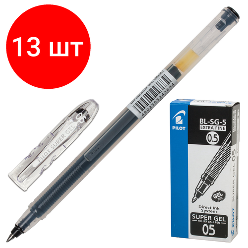 Комплект 13 шт, Ручка гелевая PILOT Super Gel, черная, корпус прозрачный, узел 0.5 мм, линия письма 0.3 мм, BL-SG-5