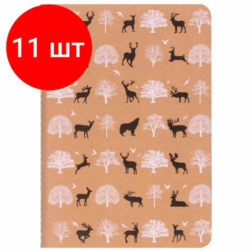 Комплект 11 шт, Тетрадь 40 л. в клетку обложка крафт, бежевая бумага 70 г/м2, сшивка, А5 (147х210 мм), NATURE, BRAUBERG, 403758