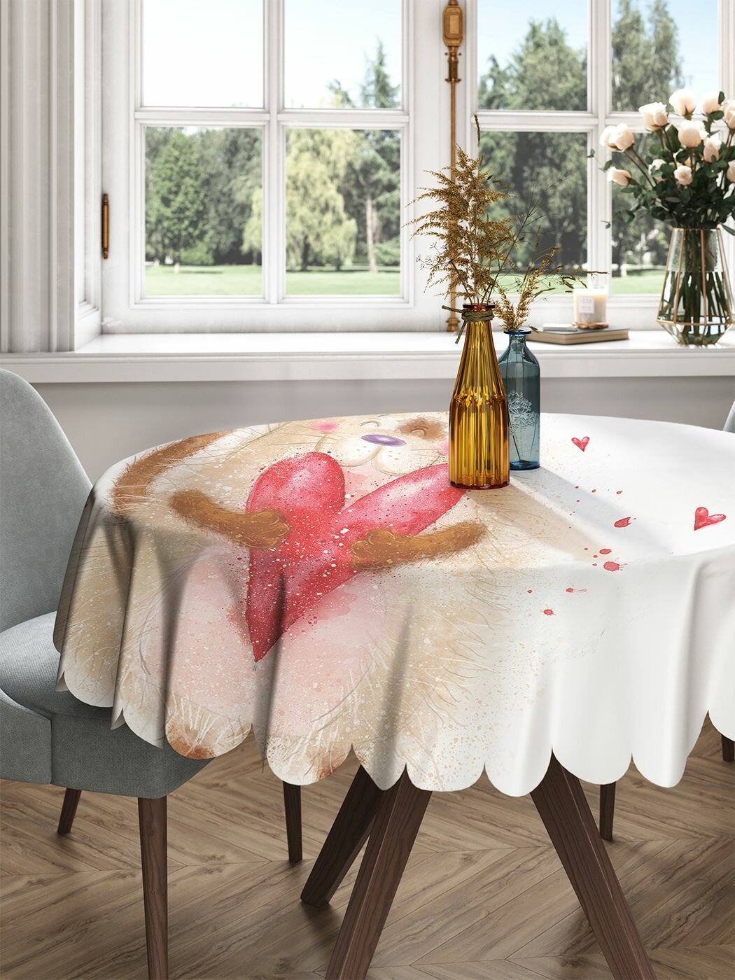 Скатерть круглая тканевая на стол JoyArty с рисунком "Мурлыкающий любимец" 150 на 150 см