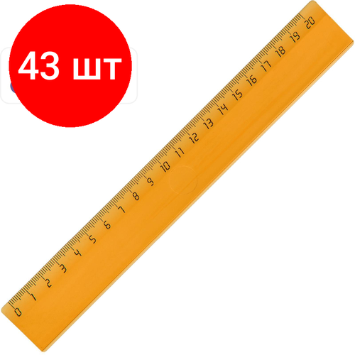 Комплект 43 штук, Линейка 20см Attache Economy пластик цвет прозр ассорти (крас, син, зел, оран)