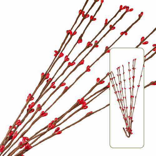 Пасхальные декоративные веточки вербы с красными почками 380 мм / Украшение для декора 10 шт.